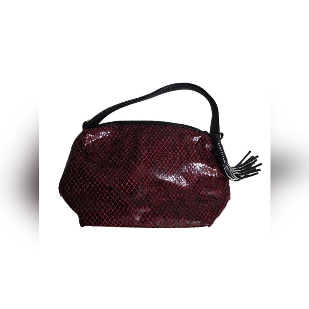 Vintage Lisette 80s Faux Snakeskin Burgundy Purse